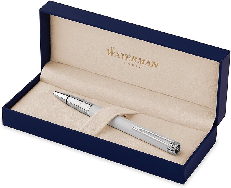 Waterman قلم حبر جاف أبيض من ووترمان بوجهة نظر مع إعادة تعبئة سوداء رفيعة - Image 1